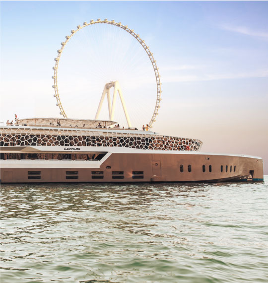Views of Ain Dubai from a yacht at Dubai Marina